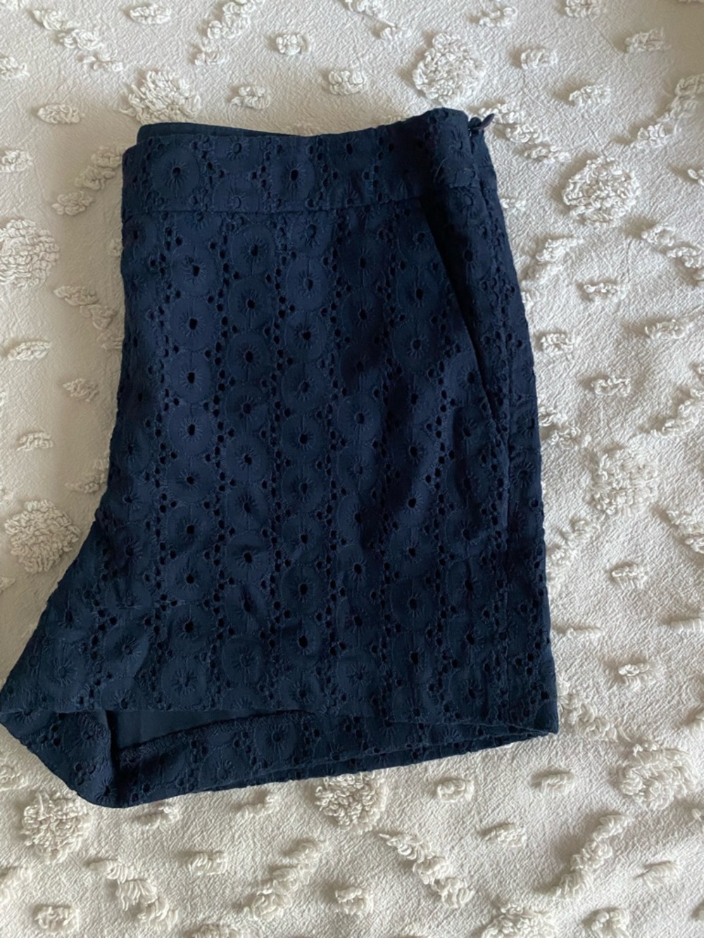Navy Eyelet Cotton Shorts Classic nautical beach preppy